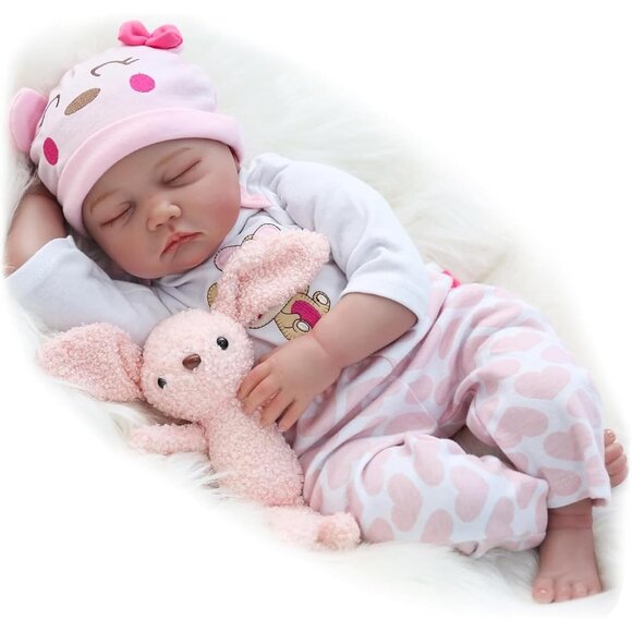 🆕 22 Inches cloth body Baby Doll With Vinyl Limbs Sleeping Baby Girl Doll - Picture 1 of 15